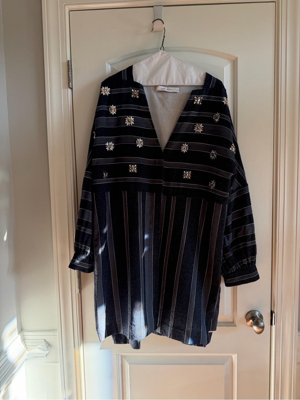Embellished Navy V-Neck Tunic Dress
